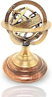 HIGHSTREET NAUTICAL Antique Style Nautical Brass Armillary Sphere World Globe Astrolabe Mounted on Wooden Base - Perfect Decor Accent for Office