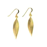 Sterling Silver 18 Karat Gold Overlay Greek Olive Leaf Drop Earrings