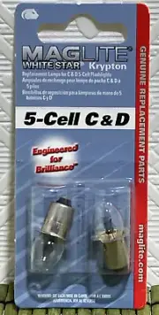 Maglite Krypton White Star 5-Cell C&D Flashlight Bulbs Pack of 2 107-000-434