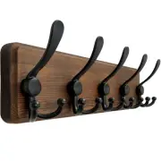 Coat Rack Wall Mounted - 5 Tri Hooks, Heavy Duty, Wooden Wall Coat Hanger Coa...