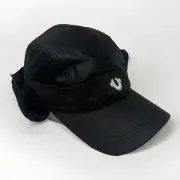 True Religion Trim Leather Faux Shearling Trapper Hat Black OSFM
