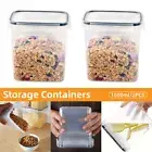2x 1600ml Clear Plastic Storage Jars Airtight Food Containers Kitchen Organiser