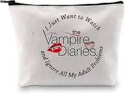 PXTIDY Vampire Inspired Makeup Bag Fandom Vampire Girls Gift I Just Want to Watch The Vampire Makeup Zipper Pouch Bag Funny Vampire Merchandise, Beige