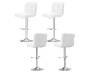 Bar Stool Set Leather Adjustable White 4x