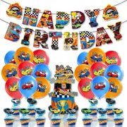 Race Car Theme Party Decorating Set Birthday Banner Cake Cupcake Topper Latex Balloons for Kids Birthday Party Decor