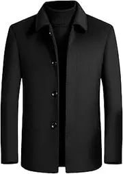 [Qolkmuiy-GJ] Men's Wool Blend Single Breasted Coat Winter Regular Fit Woollen Overcoat Winter Warm Windbreaker Trench