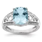 Sterling Silver Rhodium Diamond & Sky Blue Topaz Ring Size 7