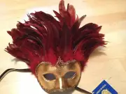 OOAK NWT CIRQUE DU SOLEIL RED FEATHER GOLD GLADIATOR MASK Costume Decor Fantasy