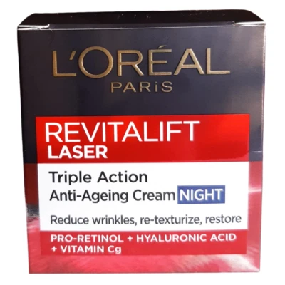 L'Oreal Revitalift Laser X3 Night Cream 50ml Anti Aging Wrinkle 40+ Hyaluronic