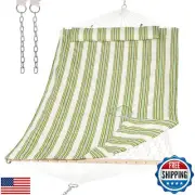 SUNCREAT Portable 2 Person Hammock with Hardwood Spreader Bar, Cotton Rope Ou