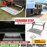 200KG Aluminium Caravan Step Pull Out Folding Caravan Step Camper Trailer w/ LED