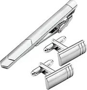[DYCJLL] Tie bar 3pcs/Set Stainless Steel Tie Clips&Cufflinks Set Initial Cuff Link Shirt Studs Tie Bar Necktie Clasp For Business Party (Color : 3pcs Set 4)
