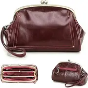 [CONTACTS] Kiss Lock Clutch Bag Womens Genuine Leather Evening Bag Kiss Clasp Wrist Vitange Handbag