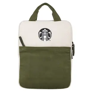 ㊣ Starbucks 星巴克 2021～經典多功能文件袋 軍綠，可容納15吋筆電 / 筆電袋筆電包 帆布手提袋