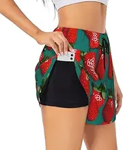 [GaxfjRu] Many Strawberry Print Women's Running Shorts High Waisted Running Shorts Pocket Sporty Gym Elastic Short