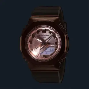 【CASIO 卡西歐】G-SHOCK 金屬時尚八角髮絲紋雙顯錶 母親節 禮物(GM-S2100PG-4A/速)