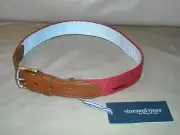 NWT Vineyard Vines Men's Emb Icon Canvas Club Belt Size 30 Color Jetty Red $68