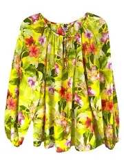 NWT Tommy Bahama Happy Hour Flower Peasant Silk Top Size XL Blazing Yellow