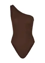 Hunza G Nancy One-shoulder Seersucker Swimsuit - Chocolate - One Size ONE SIZE