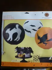 Set of 3 Halloween Paper Lanterns, Martha Stewart, 11.75" diameter! Cat, Witch