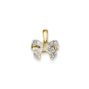 14K Yellow Gold Real Diamond Bow Pendant