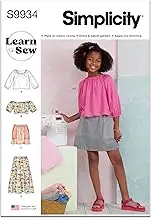 Simplicity Sewing Pattern SS9934A Girls' Tops and Skirts A (7-8-10-12-14)