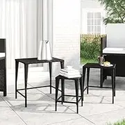 Garden Nesting Tables Outdoor Patio Dining Table, Metal Frame Foldable Tables, Black Poly Rattan 3 pcs Set