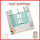 MRTREES Aqua Blue Sheer Tier Curtains Kitchen 36 inch Length Light Filtering Tra