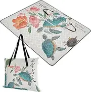 Yoogain Picnic Table Sandproof Camping Party Portable Play Mat for Kids Picnic Items Green Turtle Red Flowers 60x80in