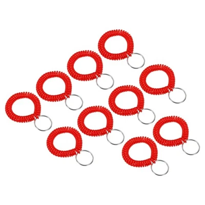 15pcs Spiral Wrist Coil Keychain Plastic Wristband Wristlet Key Ring, Red