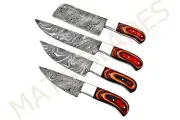 HANDMADE DAMASCUS STEEL RED CHEF KNIFE SET KITCHEN KNIVES CHEF SET full tang