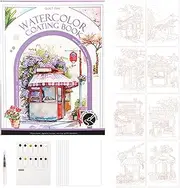 Watercolor Postcards | Travel Water Color Paint Set with Palette and Brush,Portable Tri-Fold Miniature Painting Kit, 12 Colors Art Supplies for Students Painters