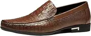 [QEEFXLQI] Leather Shoes for Men Men's Crocodile Pattern Casual Shoes Slip-On Leather Shoes Black Soft Sole Genuine Leather(Brown,41)