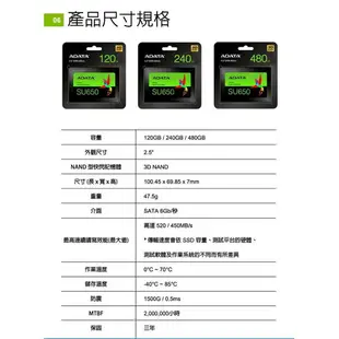 【現貨】ADATA威剛 SU650 120GB 240GB 480GB SSD 2.5吋 TLC 固態硬碟 /120G