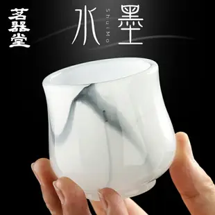 茗器堂水墨玉瓷品茗杯翡翠綠琉璃個人專用主人杯功夫茶具白瓷茶碗