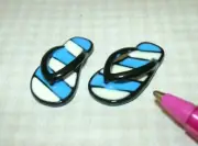 Miniature Blue/White Striped Plastic Flip-Flops, 15/16" Long: DOLLHOUSE 1:12