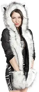 [FakeFace] 3 in 1 Unisex Men Women Girls Faux Rabbit Fur Cartoon Animal Fox Ears Hood Hoodie Earflap Hat Long Scarf Snood Wraps Winter Warm Mittens with Pocket Gloves