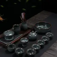 在飛比找ETMall東森購物網優惠-整套高檔功夫茶具手工哥窯精致鐵胎冰裂青瓷茶壺茶杯陶瓷中式套裝