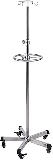 Rolling IV Pole w/5 Lockable Swivel Wheels Thickened Stainless Steel IV Stand 4 Hooks 5 Legs IV Fluid Bag Stand w/Circle Handrail Adjustable Height for Clinic