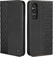 [CXTcase] Phone Case for Sony Xperia 1 V Case, Leather Flip Case for Sony Xperia 1 V, PU Leather Shockproof Magnetic Protective Case Cover for Sony Xperia 1 V, Black