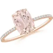 Thin Shank Cushion Morganite Ring with Diamond Accents