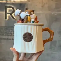 在飛比找蝦皮購物優惠-新款卡通木紋造型楓葉樹樁松鼠狐狸馬克杯水杯陶瓷咖啡杯