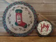 CHRISTMAS JOY Coaster Christmas STOCKING Trivet,Candle Mat Christmas Decor