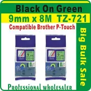 9mm x 8m Brother Black on Green Compatible TZ-721 P-Touch Laminated Label Tape
