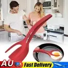 2 In 1 Egg Spatula Tongs Steak Spatula Tongs Clamp Kitchen Cooking Tool (Red) HO