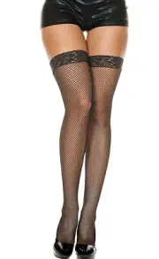 Fishnet Thigh High Stockings With Lace Top (2027)