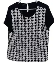 NWT Talbots Womens Top 18 Houndstooth All Over Sequin Embellished Short Sleeve