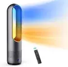 Bladeless Tower Fan, 1400W Space Heater & 40W Cooler Fan Combo with Remote, 80°O