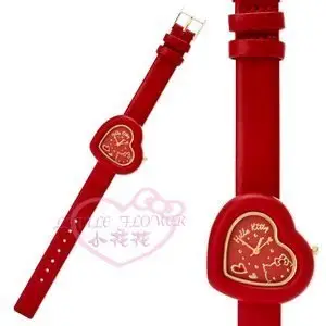 ♥小公主日本精品♥ Hello Kitty 凱蒂貓 皮革紅色愛心型造型手錶生日禮盒日本限定22023803