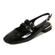 Double Strap Slingback Flats Black - 39